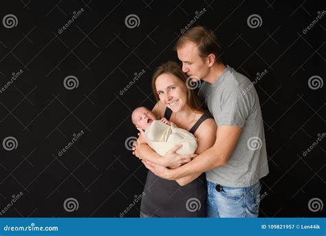 Happy Parents With Newborn Baby Stock Image Image Of Caucasian Home