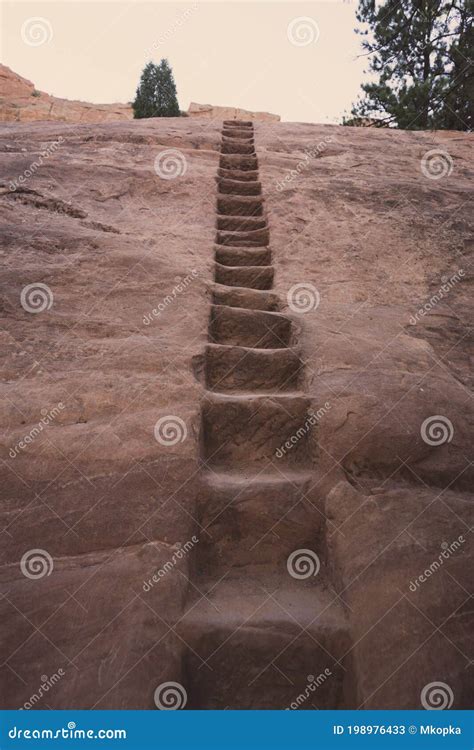 Hiking Steps Carved Into A Staircase In A Steep Rock In Red Rocks Open