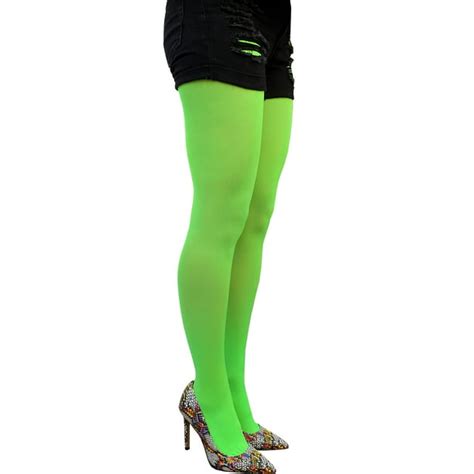 Malka Chic Lime Green Opaque Full Footed Tights Pantyhose For Women