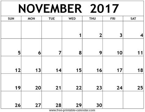 November 2017 Printable Calendar Printable Calendar July November