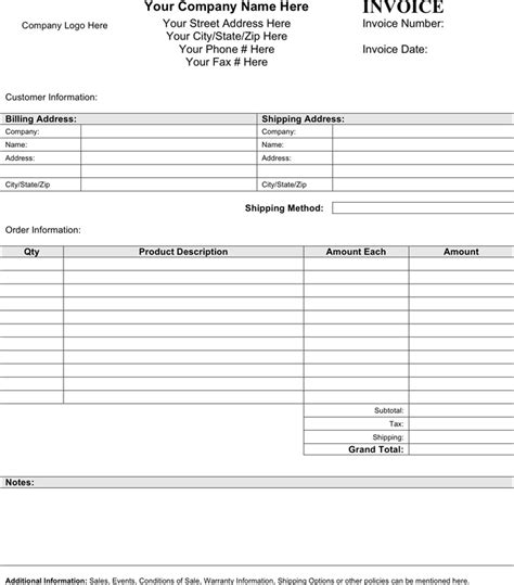 Free Blank Invoice Template DocTemplates