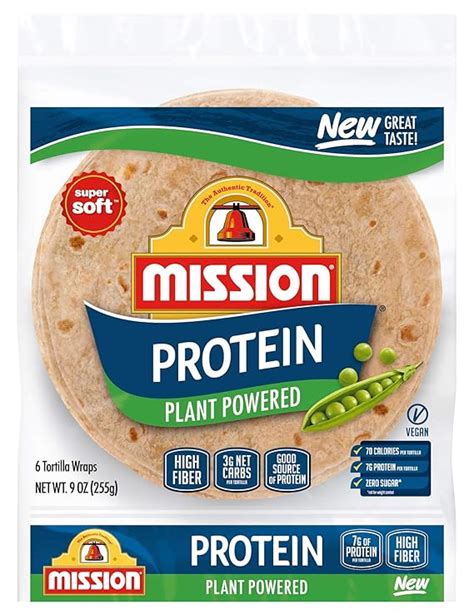 Mission Protein Tortilla Wraps High Fiber Low Carb Vegan 6 Count