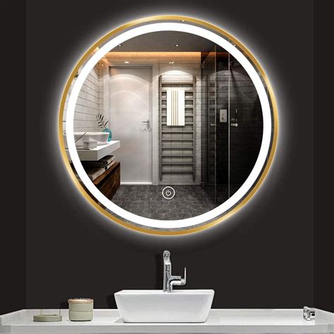 Buy 24 Inch Round Led Bathroom Mirror Golden Frame Vanity Mirror With Touch Sensorwhitewarm