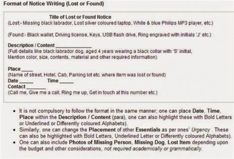 Professional Lost And Found Notice Template Doc Sample Tacitproject