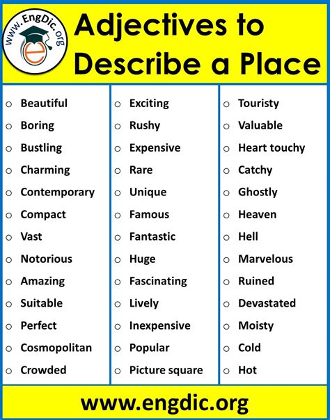 List Of Adjectives To Describe A Place Download Pdf Describing Words