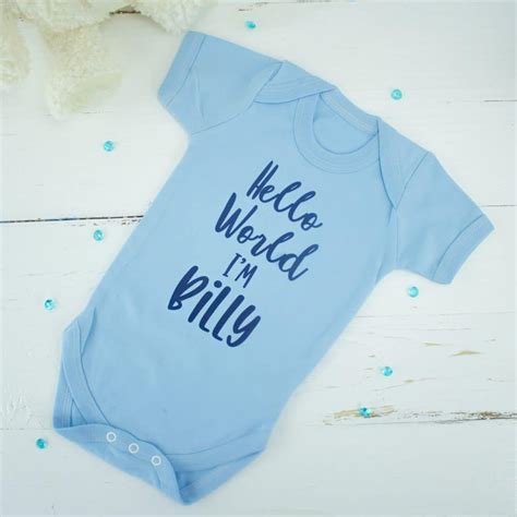 Personalised Blue Baby Bodysuit Hello World Heavensent Baby Ts