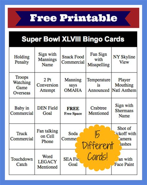 Ffree Super Bowl Bingo Cards 2016 Template Printable
