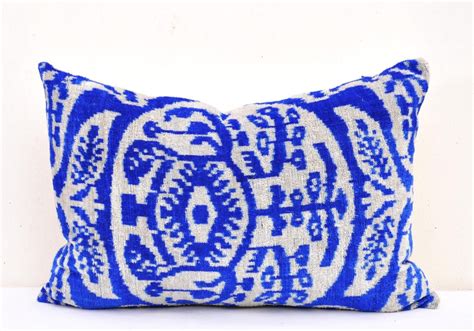 Blue Velvet Ikat Pillow Ikat Cushion Accent Decorative Etsy