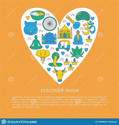 Discover India Concept Banner In Colored Line Style With Place For Text