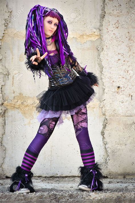 Cyber Goth Girl In Purple Gothic Fashion Women Gothic Outfits