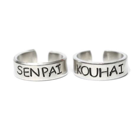 Senpai And Kouhai Or Kohai Aluminum Adjustable Ring Pair Handmade From