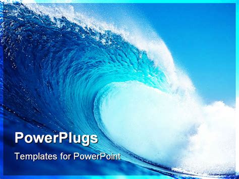 Powerpoint Template Blue And White Tidal Wave With Spray Surfing