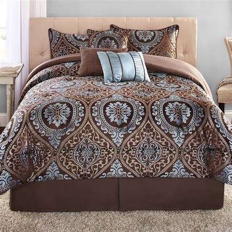 Mainstays Victoria Jacquard Brown 7 Piece Comforter Set King Walmart