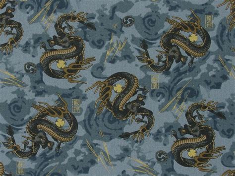 Isumi Japanese Foil Cotton Print Dragon Flash Blue Grey