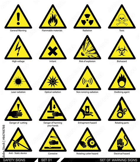 Set Of Safety Signs Caution Signs Collection Of Warning Signs Vector