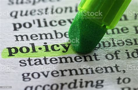Policy Definition Highlighted In Dictionary Stock Photo - Download Image Now - iStock