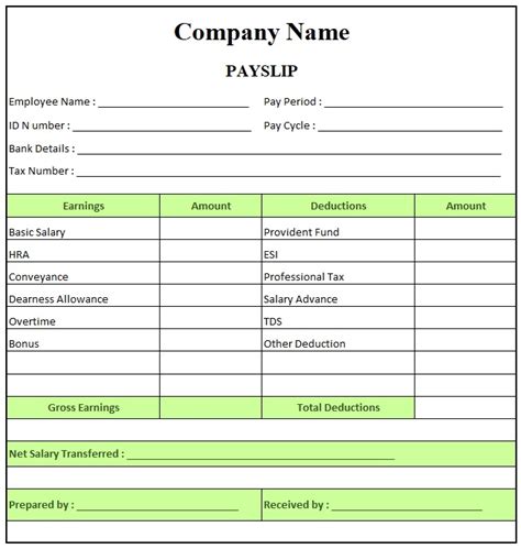 Simple Salary Slip Format For Small Organisation Pay Slip Format Excel