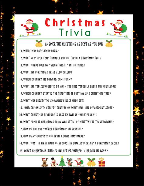 Christmas Trivia Game Holiday Party Game Christmas Printable Etsy