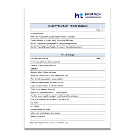 Induction Training Checklist Hamish Turner And Associates