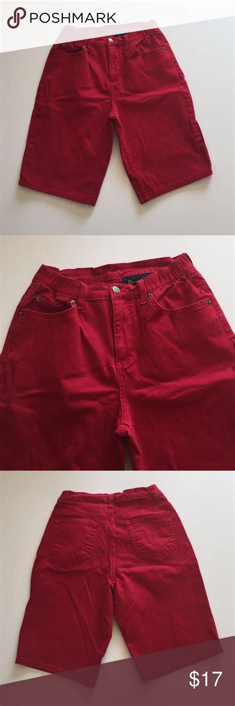 Denim And Co Mid Rise Stretch Red Bermuda Shorts Denim Women Clothes