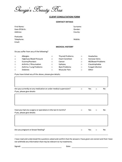 Georgie S Beauty Box Client Consultation Form Fill And Sign Printable Template Online Us