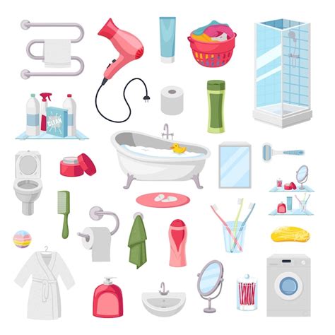 Acessórios De Banheiro Itens De Higiene Pessoal Ilustração Vetor Premium