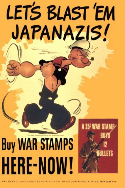 1941 Ww2 Usa Disney Cartoon Popeye War Japan Nazi Axis Comic Us Stamps