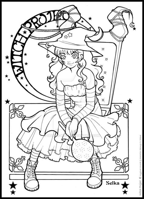 Wpprowitch01lineart Witch Colouring Pages Moon
