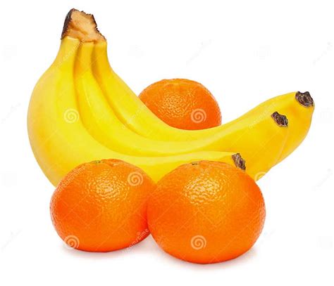 Bananas And Tangerines Isolated On White Background Stock Photo Image