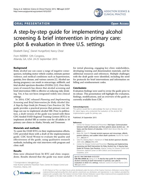 Pdf A Step By Step Guide For Implementing Alcohol Screening And Brief