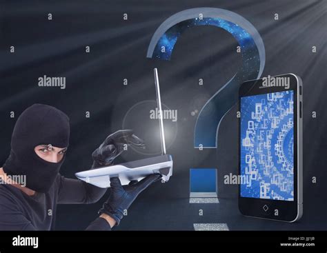 Hacker Using A Laptop In Front Of Digital Background With Digital