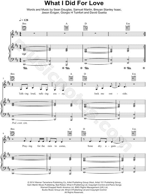 David Guetta What I Did For Love Sheet Music In B Minor Transposable