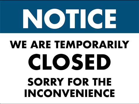 Notice We Are Temporarily Closed Sorry For The Inconvenience Sign New