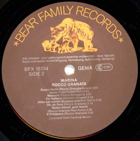 He's an acting professional, known for marina (2013), eurosong 2002 (2002) and marina (1960). Rocco Granata LP: Marina (LP) - Bear Family Records