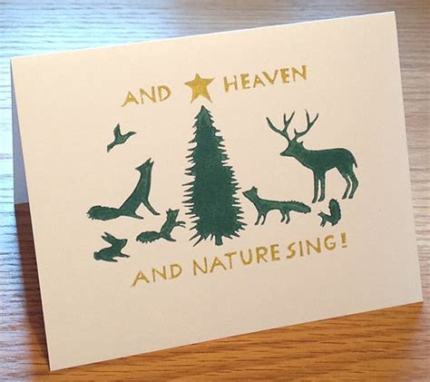 And Heaven And Nature Sing Linocut Block Print Christmas Card Etsy