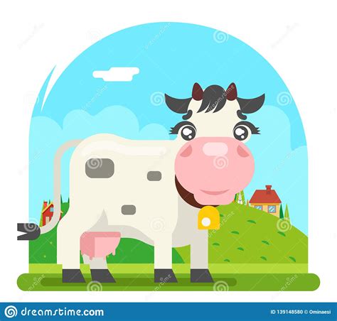 Cow Milk Farm Animal Flat Design Flat Design Vector Illustration Stock