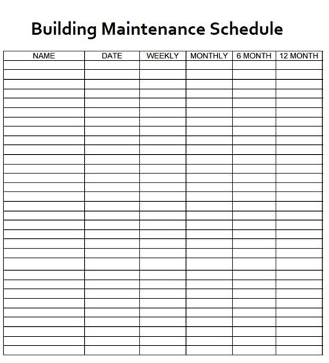 Building Maintenance Plan Template Free Download Schedule Gym Excel