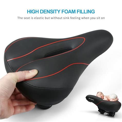 Inbike Most Comfortable Bicycle Seat Foam Padded Wide Large Bike Seat For Men Black Red Line
