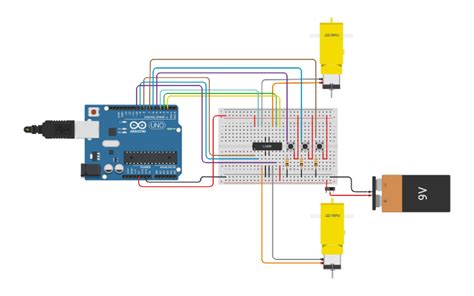 Circuit Design 2 Dc Motors With L293d And Arduino3 Button Tinkercad