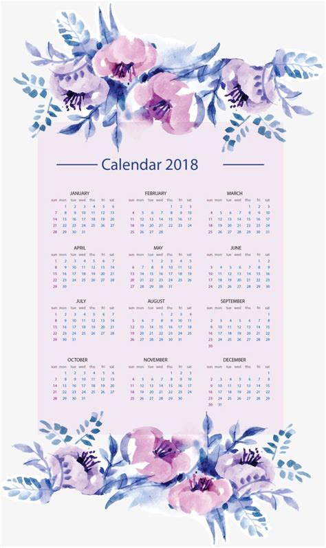 Vector Hand Painted 2018 Calendar