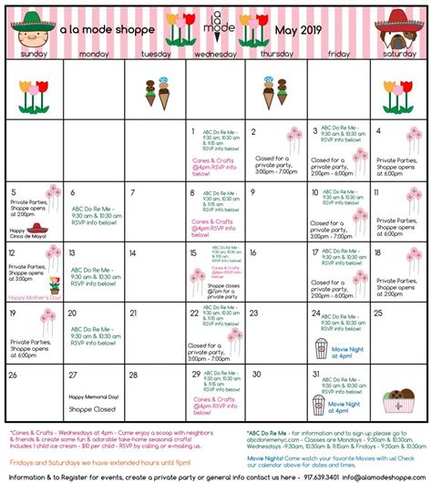 Event Calendar May Una Oralee