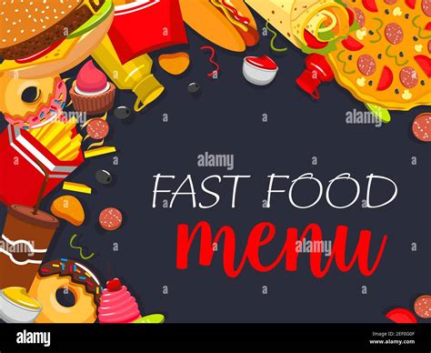 Fast Food Menu Cover Design Template Of Fastfood Meals Snacks And