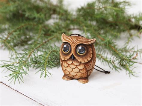 Carved Owl Ornament Owl Lover T Christmas Ornaments Wood Carving