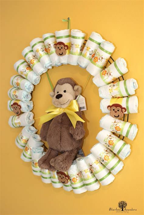 My Homemade Diaper Wreath Monkey Safari Themed Diaper Wreath Monkey