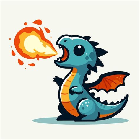 Premium Vector Vector Cute Cartoon Baby Dragon Spitting Fire