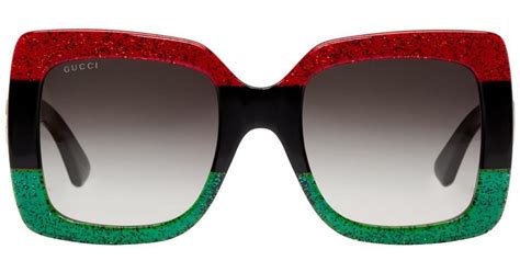 gucci glittered gradient oversized square sunglasses red black green save 58 lyst