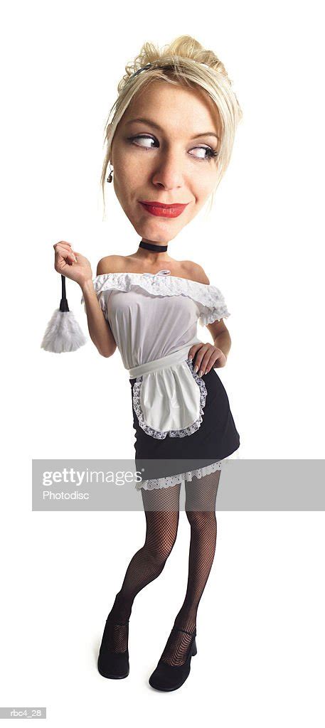 Caricature Of A Blonde French Maid As She Holds Up Her Feather Duster