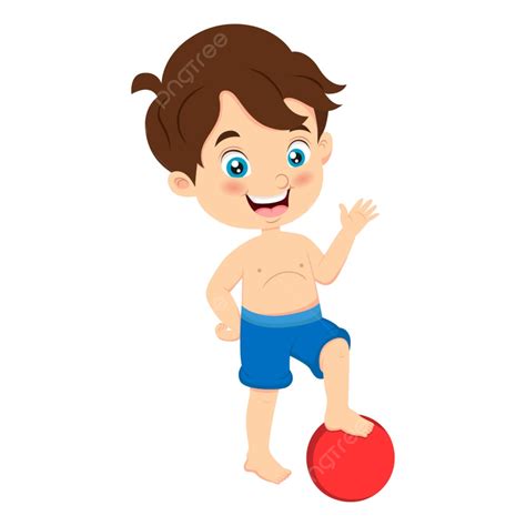 Gambar Kartun Anak Kecil Dengan Bola Pantai Melambai Tangan Liburan