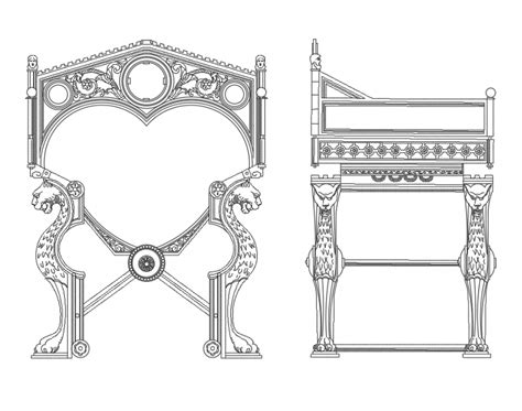Creative Traditional Type Arm Chair Side And Front View Elevation Cad