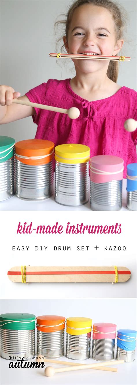 Kid Made Drum Set And Kazoo Easy Indoor Craft